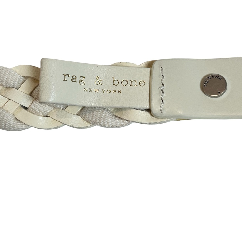 Rag & Bone New York Womens Braided Leather Textile Belt Off White Cream Silver - Picture 3 of 6